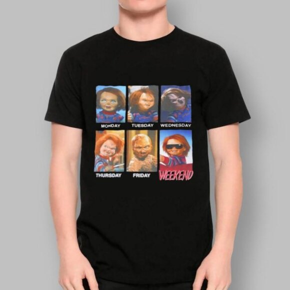 Chucky Doll Monday To Weekend Horror Movie Shirt – Scary Movie Unisex Tee 24 - Picture 2 of 6
